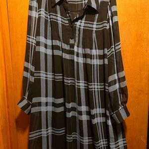 Nine West Black and Blue Checkered Long Sleeve Dress